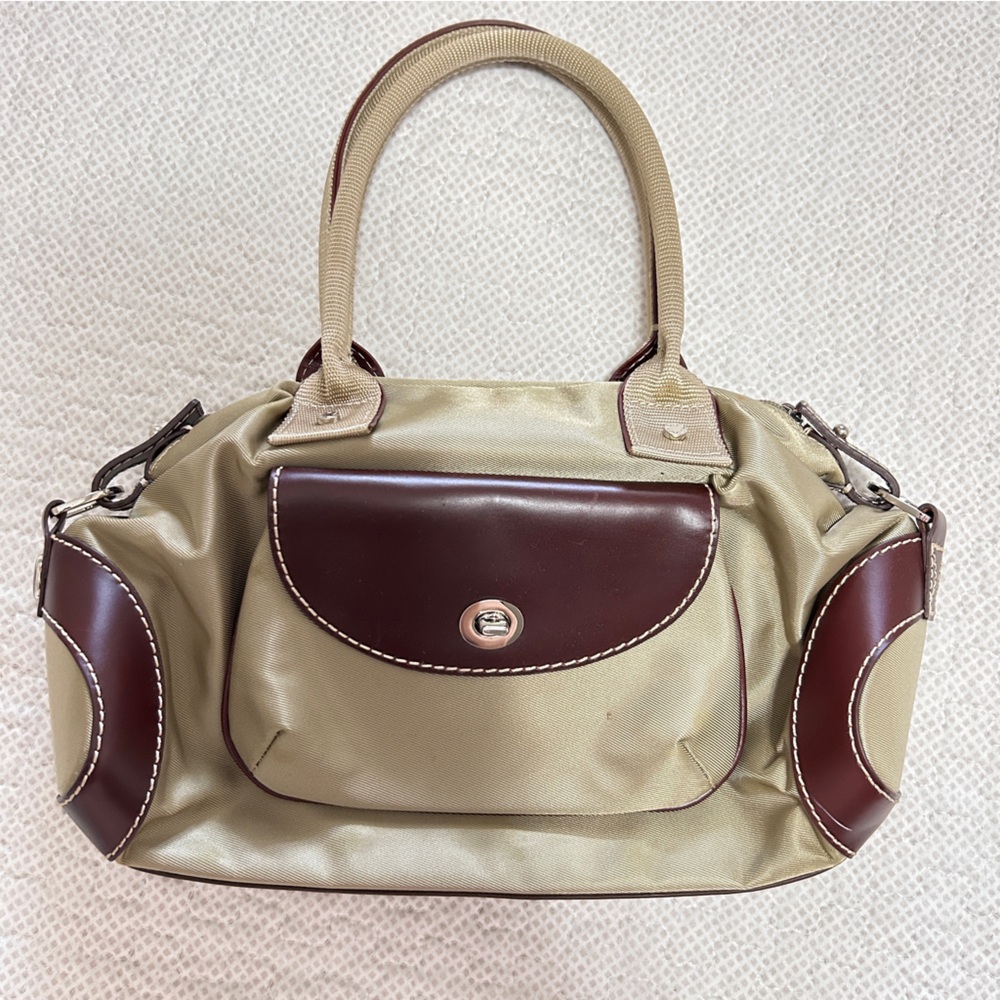 Vintage Lancel Paris Nylon Bowling Bag Beige Brown